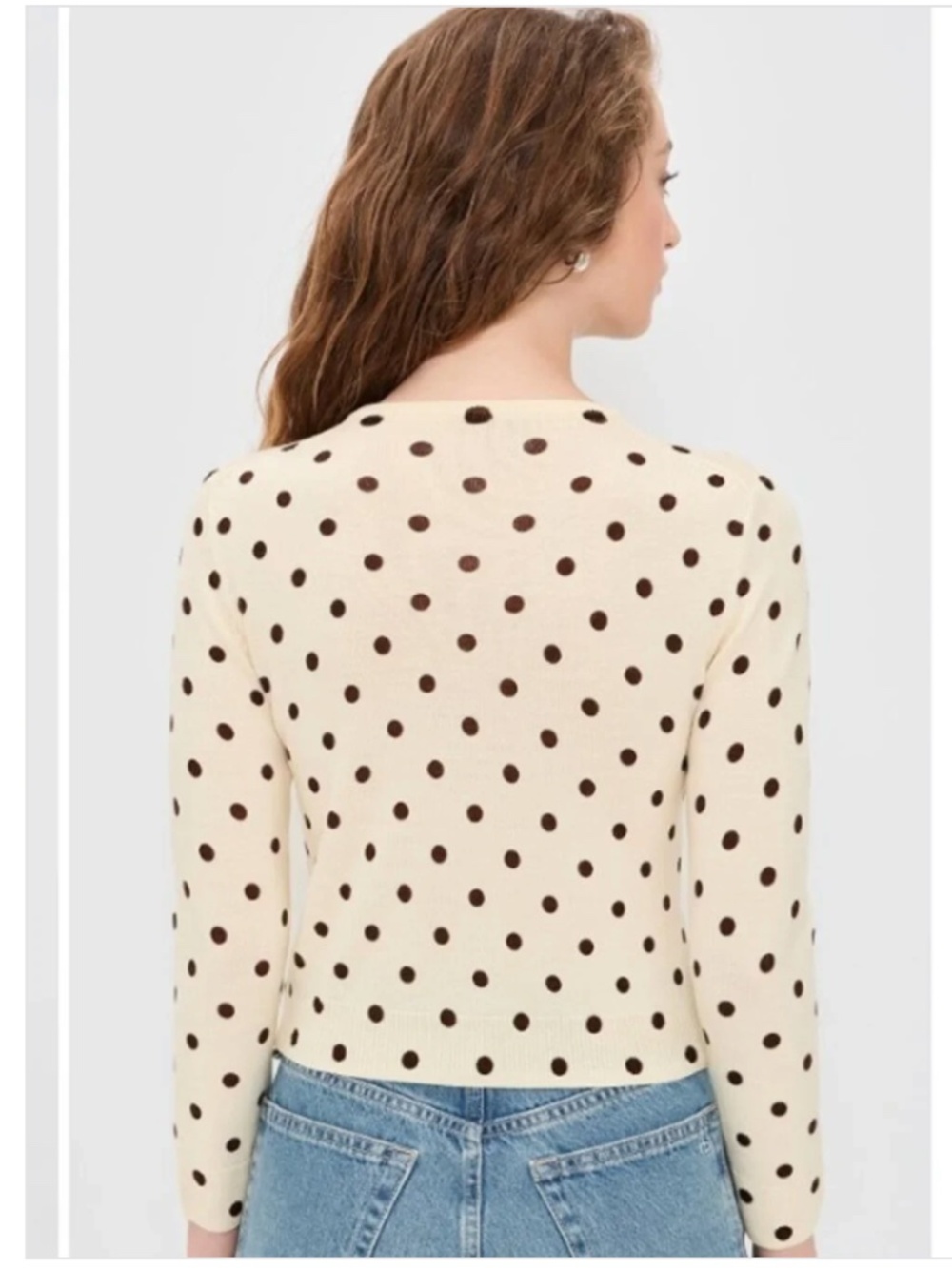 Reformation Bernadette Crew Cardigan Brownie Polka Dot - Picture 2 of 5